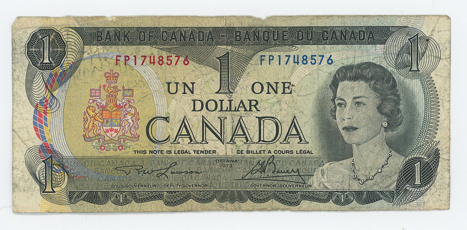 1973 Canadian $1 dollar Bill Queen Elizabeth II (1 of 2)