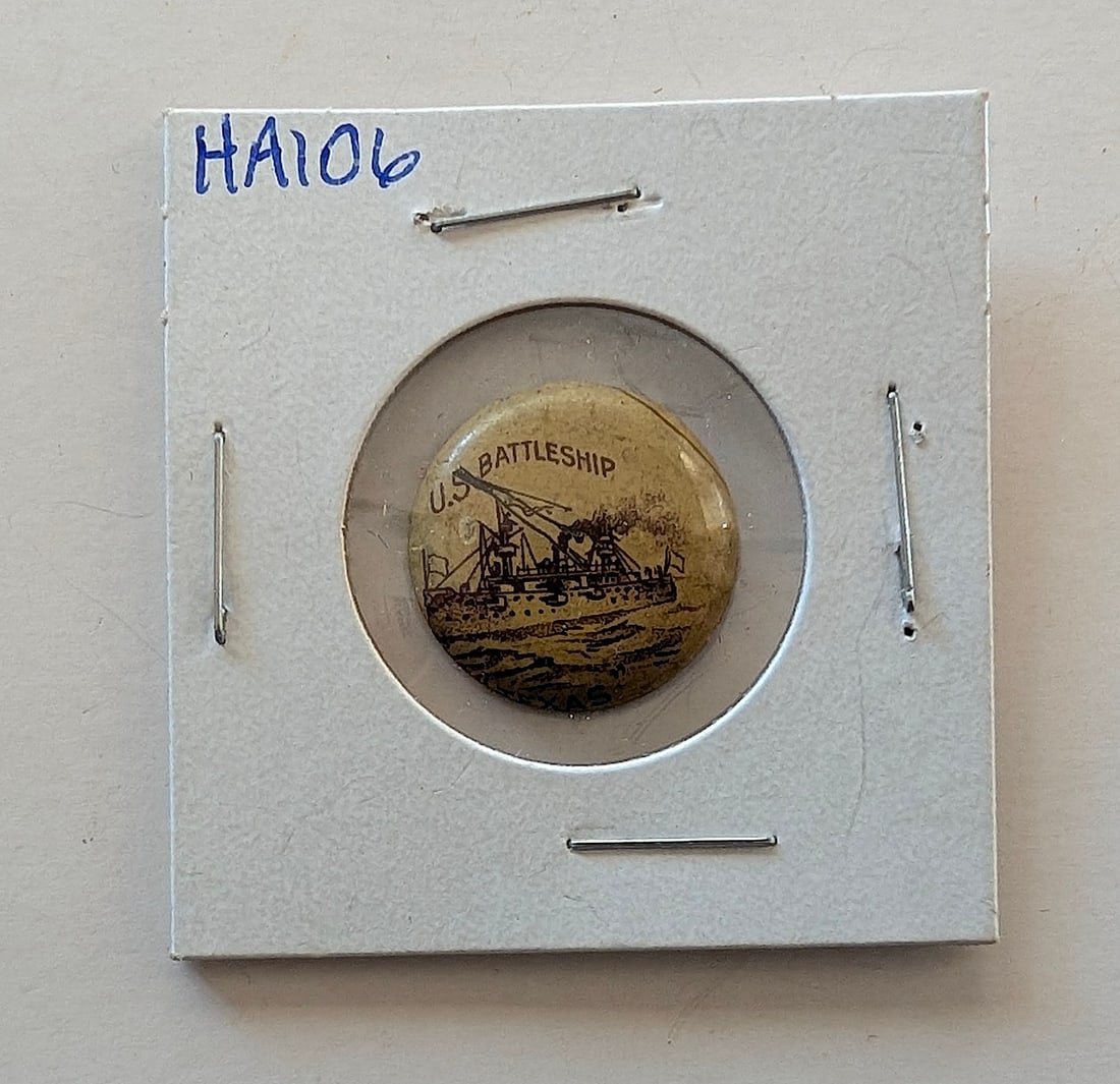 1890s USS U.S. BattleshipCelluloid Pinback Button