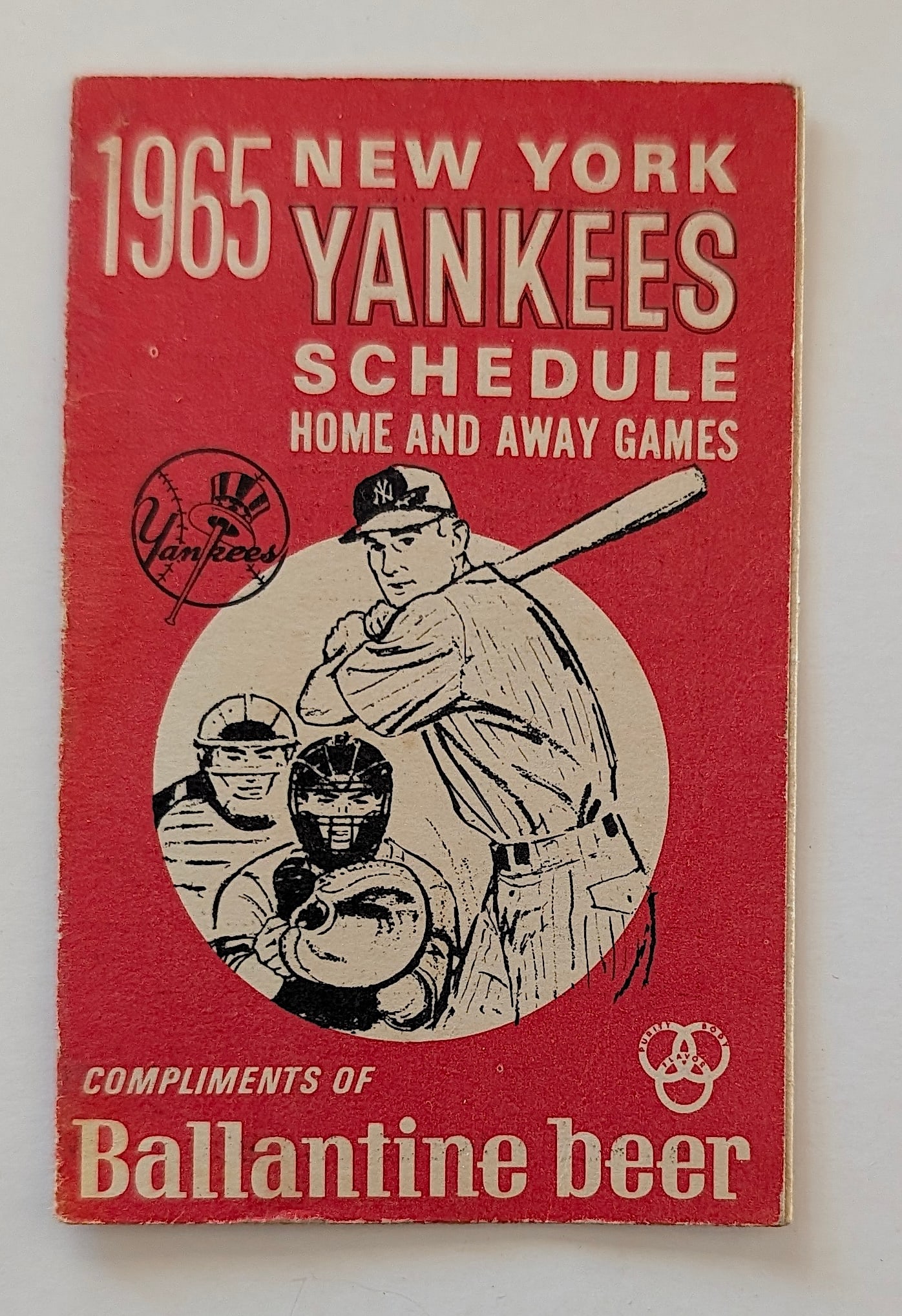 1965 YANKEES Baseball Schedule Ballantine Beer: The provenance of this item is from the inventories of Artelisted. We have included quality images to show it's actual condition. THIS IS A RESERVE AUCTION, and the final price will include a Buyer?s 