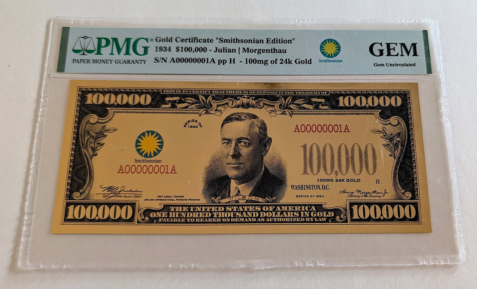1934 $100,000 "Smithsonian Edition" Gold Certificate (1 of 4)