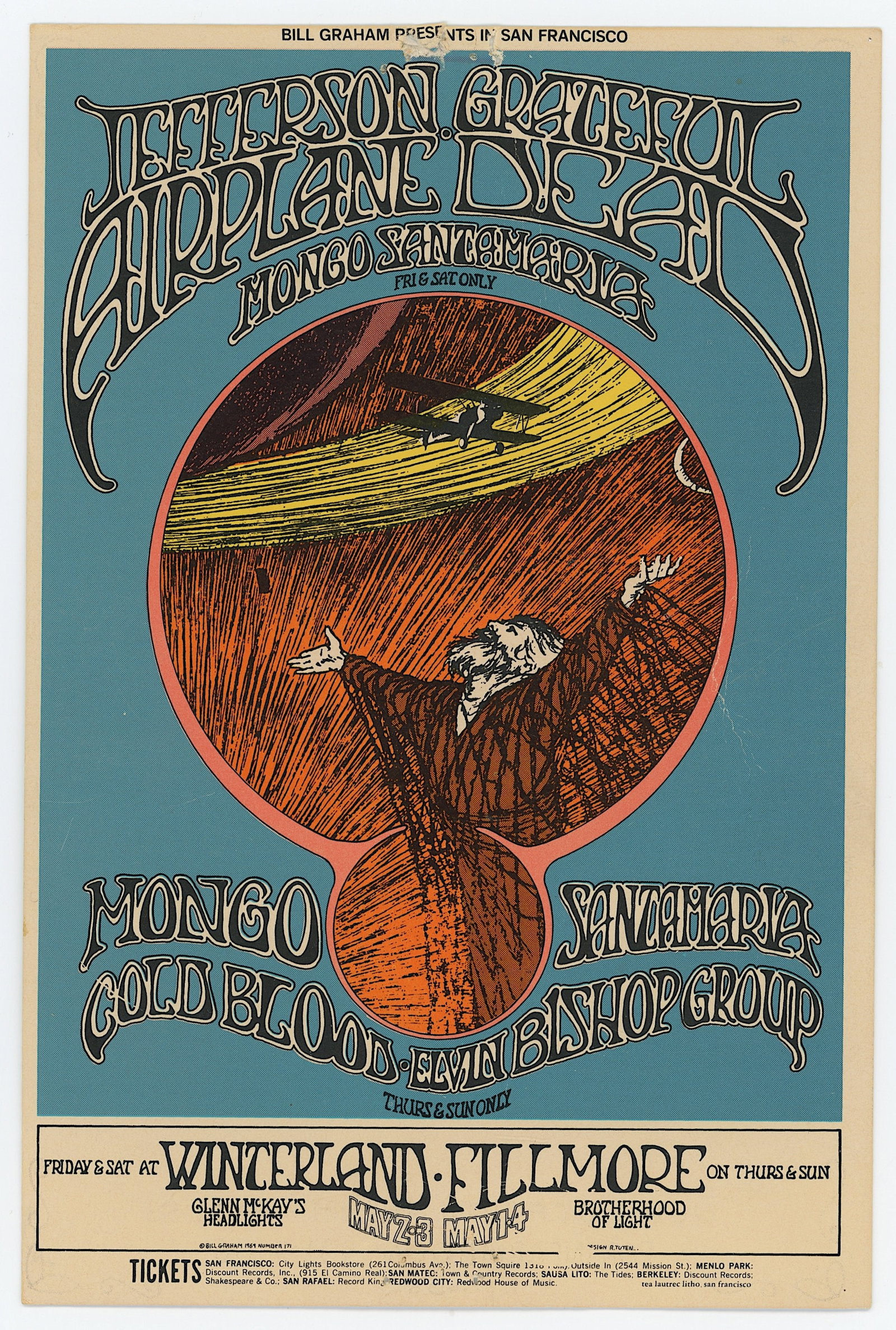 Vintage 1969 Handbil BG-171 Jefferson Airplane (1 of 2)