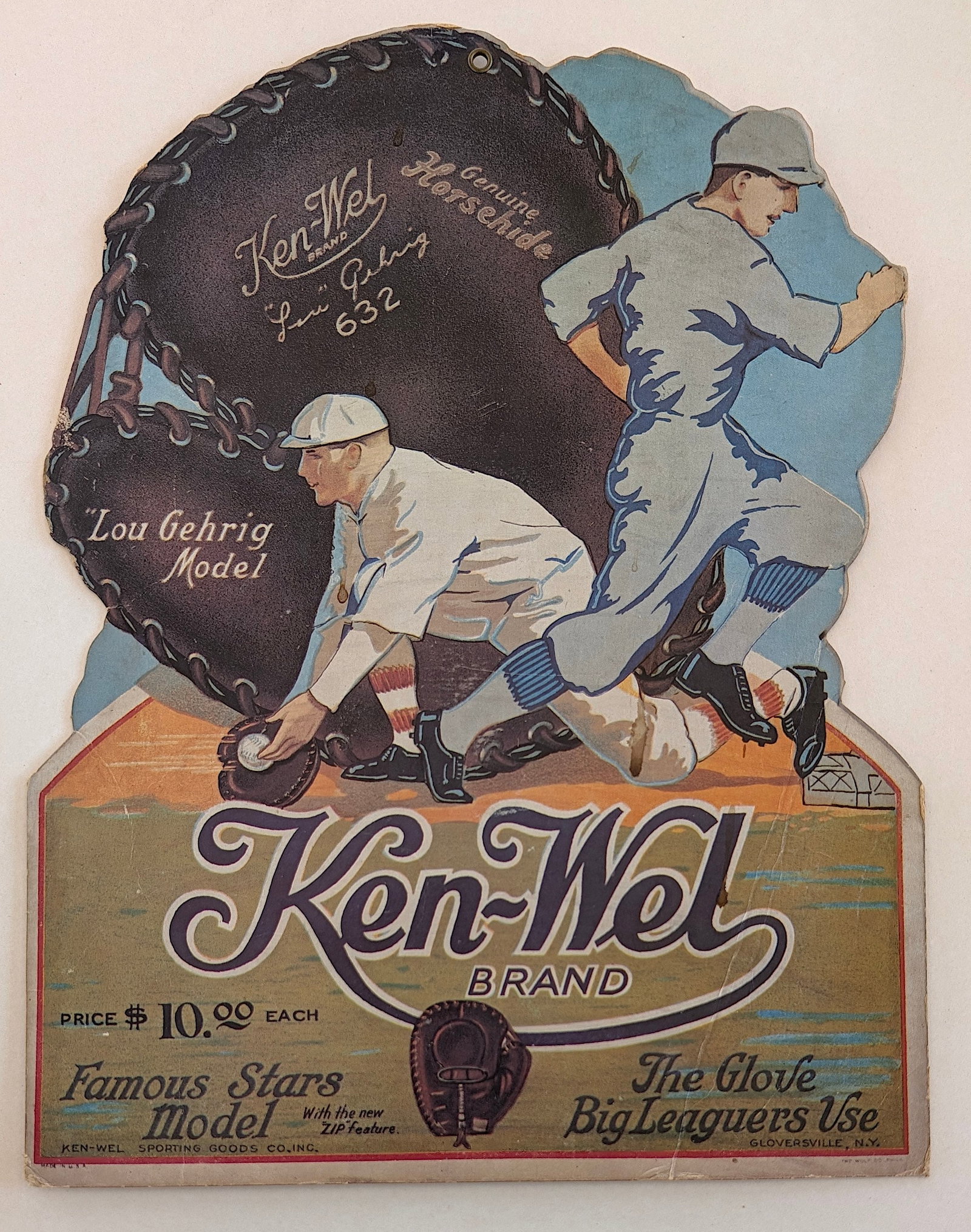 KEN-WEL BASEBALL GLOVE ADVERTISING CARDBOARD SIGN (1 of 3)
