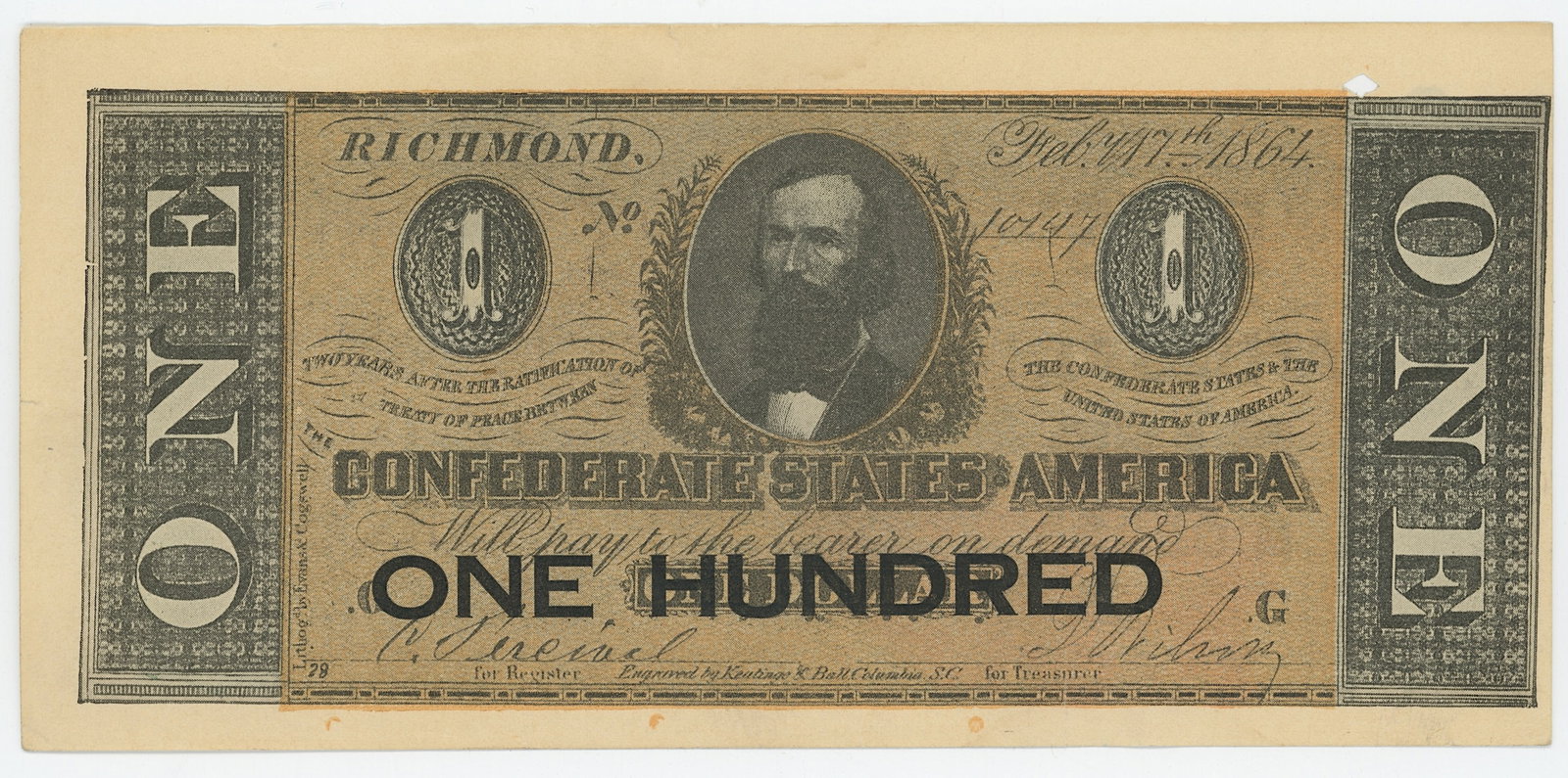 Vintage Replica Advertising One Dollar Bill Note 1864: Rare Advertising One Dollar Bill Note 1864. We have included quality images to show it's actual condition. THIS IS A RESERVE AUCTION, and the final price will include a BuyerÕs Premium. Please, v