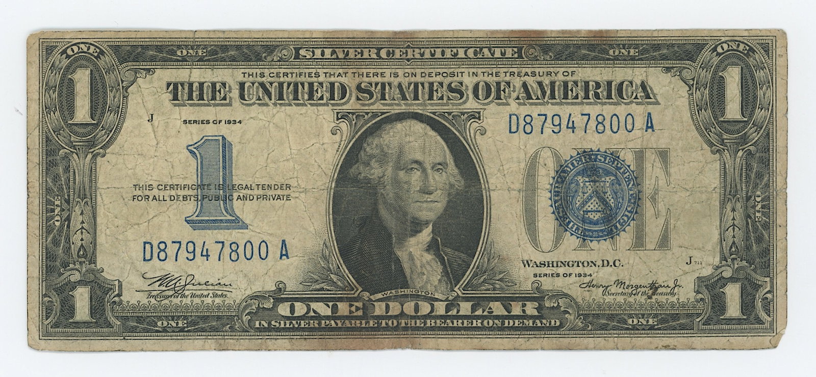 Series of 1934 $1 Funnyback U.S. Dollar Silver Certificate: Series of 1934 $1 Funnyback U.S. Dollar Silver Certificate. We have included quality images to show it's actual condition. THIS IS A RESERVE AUCTION, and the final price will include a BuyerÕs Pr