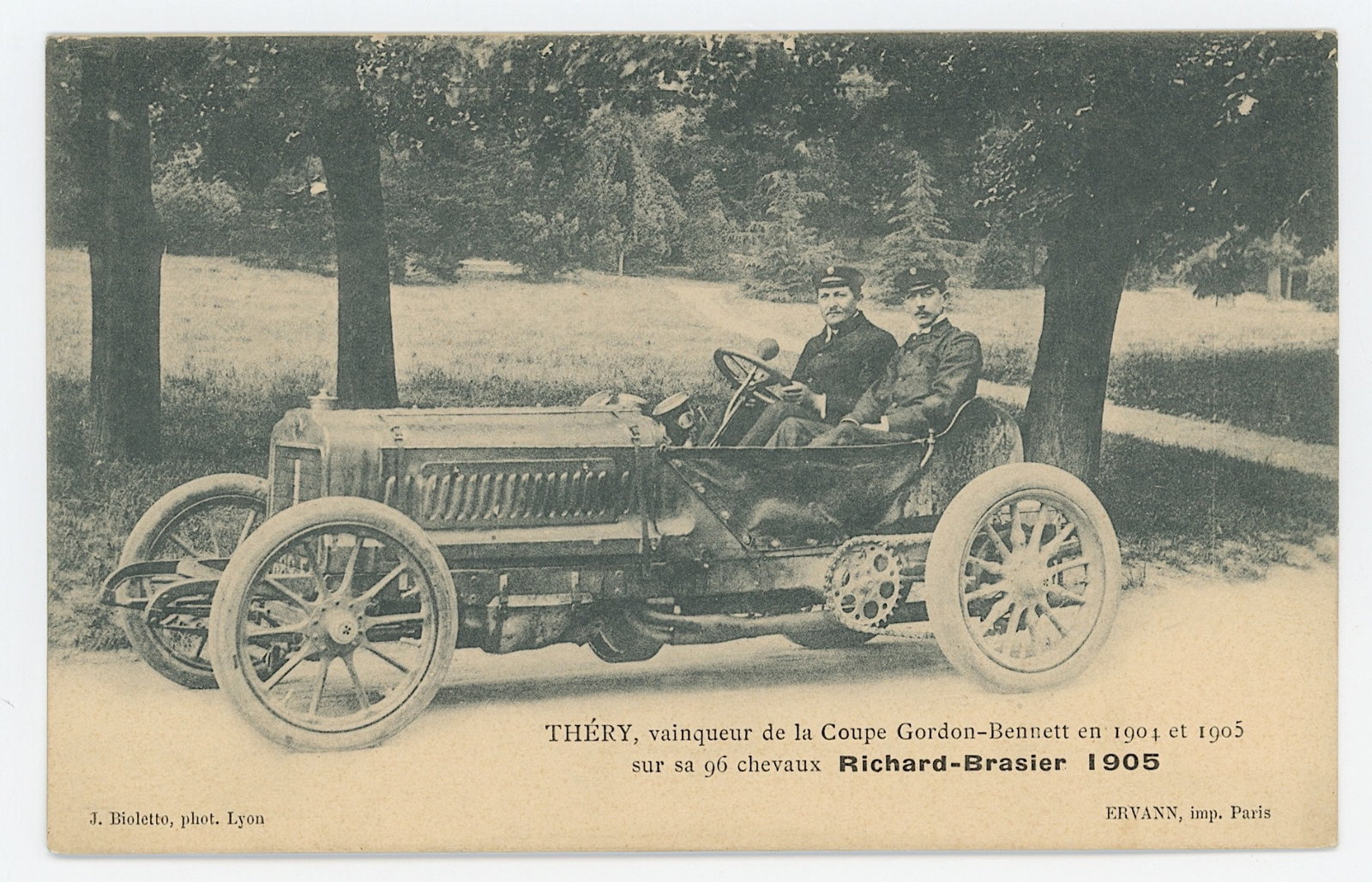 Antique Postcard with Motoring Pioneers Racing Car: Provenance from inventories of Artelisted. The dimensions are Approx. 3.5" x 5.5". We have included quality images to show it's actual condition. THIS IS A RESERVE AUCTION, and the final price will in