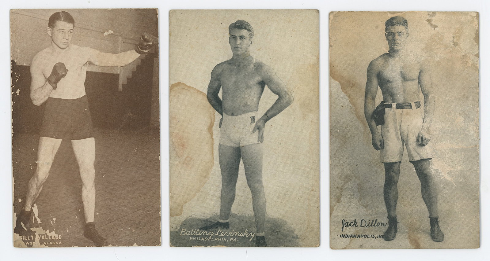 Vintage Set 3 Exhibit Cards Boxers 1916 / 1920: Vintage Set 3 Exhibit Cards Boxers 1916 / 1920. The provenance of this item is from the inventories of Artelisted. THIS IS A RESERVE AUCTION, and the final price will include a BuyerÕs Premium. P