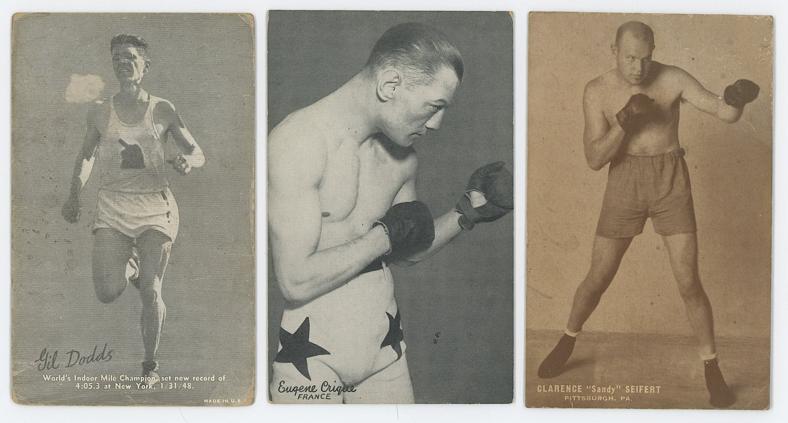 Vintage Set 3 Exhibit Cards Boxers 1916 / 1920: Vintage Set 3 Exhibit Cards Boxers 1916 / 1920. The provenance of this item is from the inventories of Artelisted. THIS IS A RESERVE AUCTION, and the final price will include a BuyerÕs Premium. P