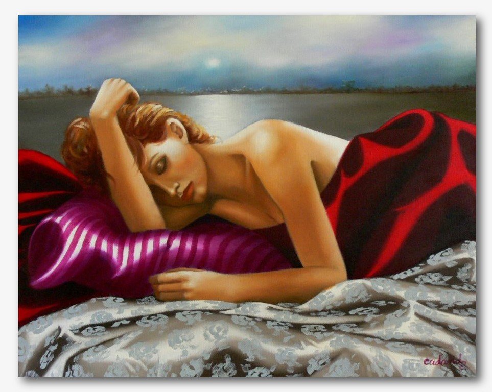 CARLOS CADAVID (1946 - ) - Dream: Oil on canvas, 20" x 16". Important Colombian artist resident in FL, USA.