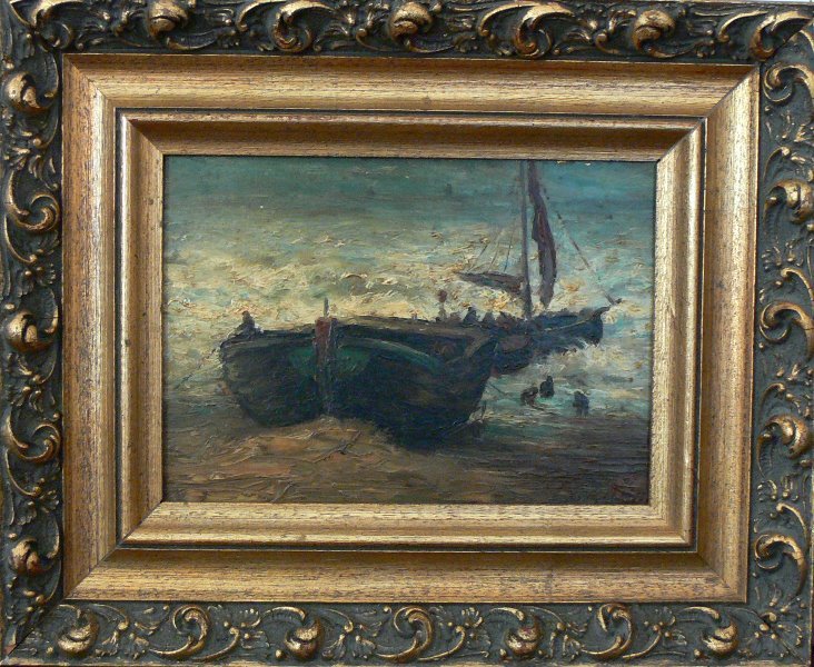 Old Oil Painting with Beach view signed lower right: This oil on panel is signed lower right Willy something. The panel measures 6.50" by 9". The newer wooden frame is about 3" wide. The painting is located in Boca Raton, Fl.