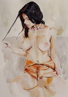 Schulz, Original Watercolor with nude woman signed: Original watercolor signed. Dimensions 11.50" x 16.50"