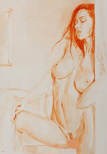 Schulz, Original Watercolor with nude woman signed -2: Original watercolor signed. Dimensions 11.50" x 16.50"