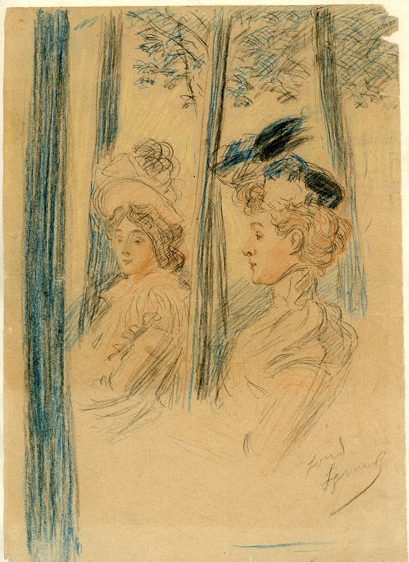 Very old drawing signed LOUIS LEGRAND ca. 1900: Vintage antique drawing (oil pastel on paper/paper) signed Louis Legrand.Because it's age and style we give an attribution to great French artist Louis Auguste Legrand (1863-1951). Dimensions are abou