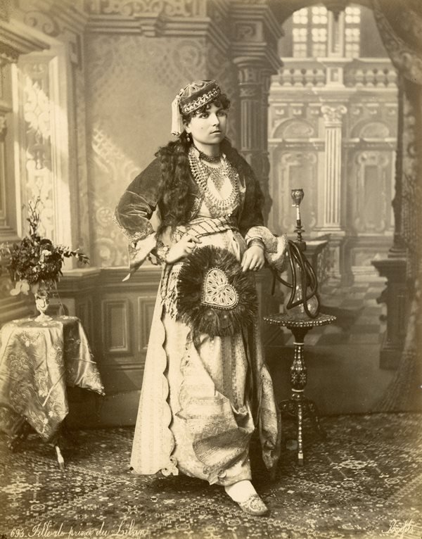 FELIX BONFILS - Orientalist Princess of Lebanon Ca 1880: Authentic antique photo print with portrait of Princess of Lebanon by Felix Bonfils, Ca. 1880. Dimensions are about 8.50" x 10.50"