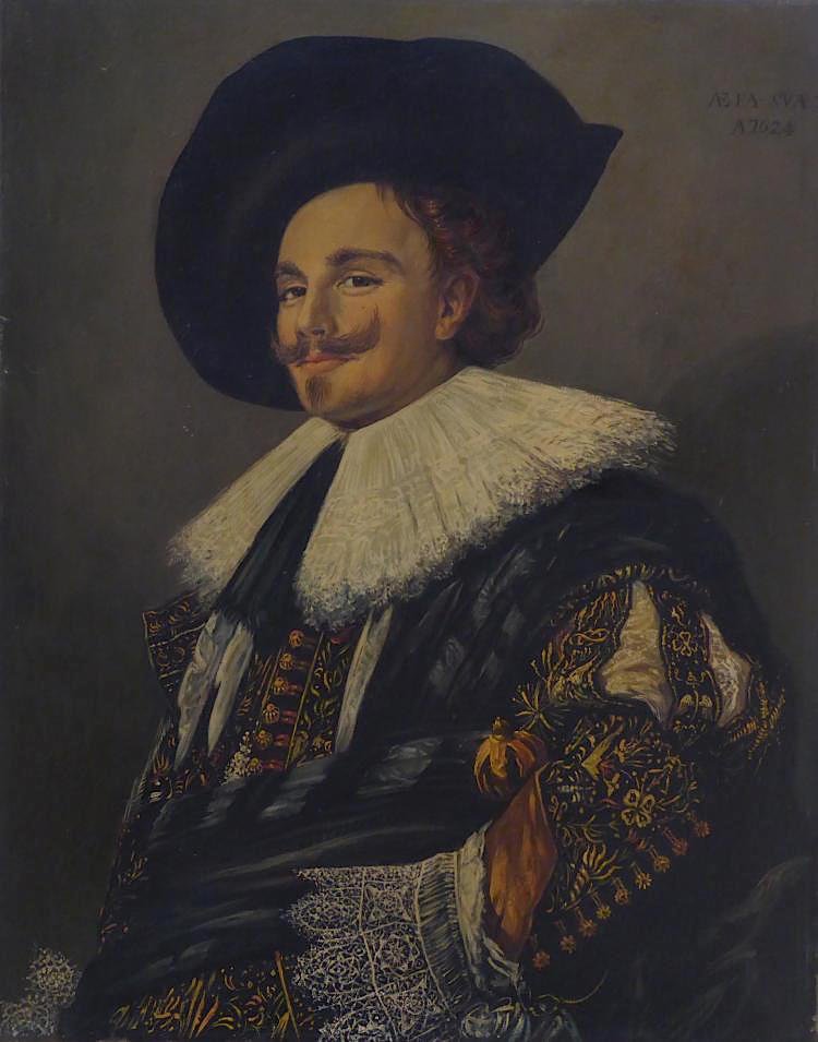 Frans Hals (1580 - 1666) The Laughing Cavalier Oil on: This wonderful oil on canvas is a great copy of the famous "The Laughing Cavalier" by Frans Hals (1580 - 1666). We estimate it was painted during the turning 19th C. to the 20th C. The dimensions are