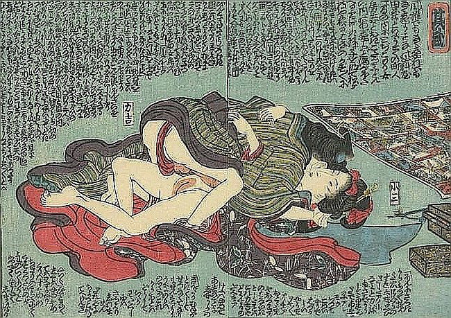 Antique Hiroshige Ca. 1850 colored print Shunga (1 of 3)
