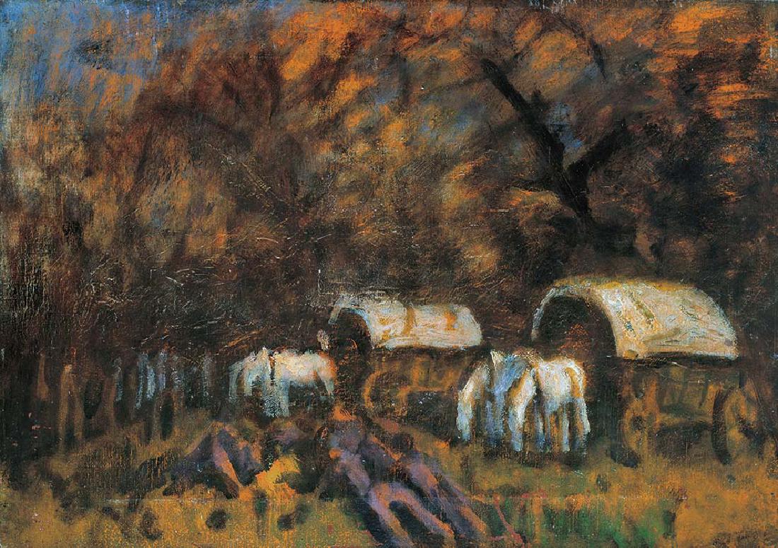 Resting Train: Author Mednyánszky László (1852-1919) Technique Oil on canvas Dimensions 42x60,5 cm Signature Signed bottom right: Mednyánszky, On the reverse: Inventory by József Pálmai from Mednyanszky's lega