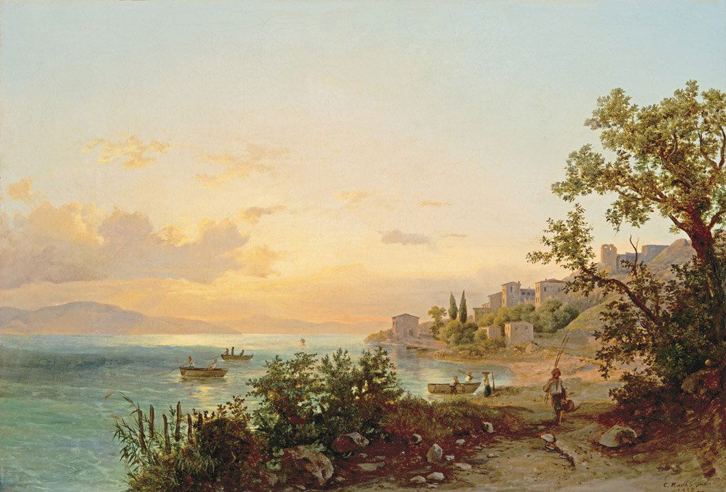 Ifj. Markó Károly (1822-1891): Italian fishing village, 1850; Oil on canvas; 49,5x73 cm; Signed lower right: C. Markó junior 1850.