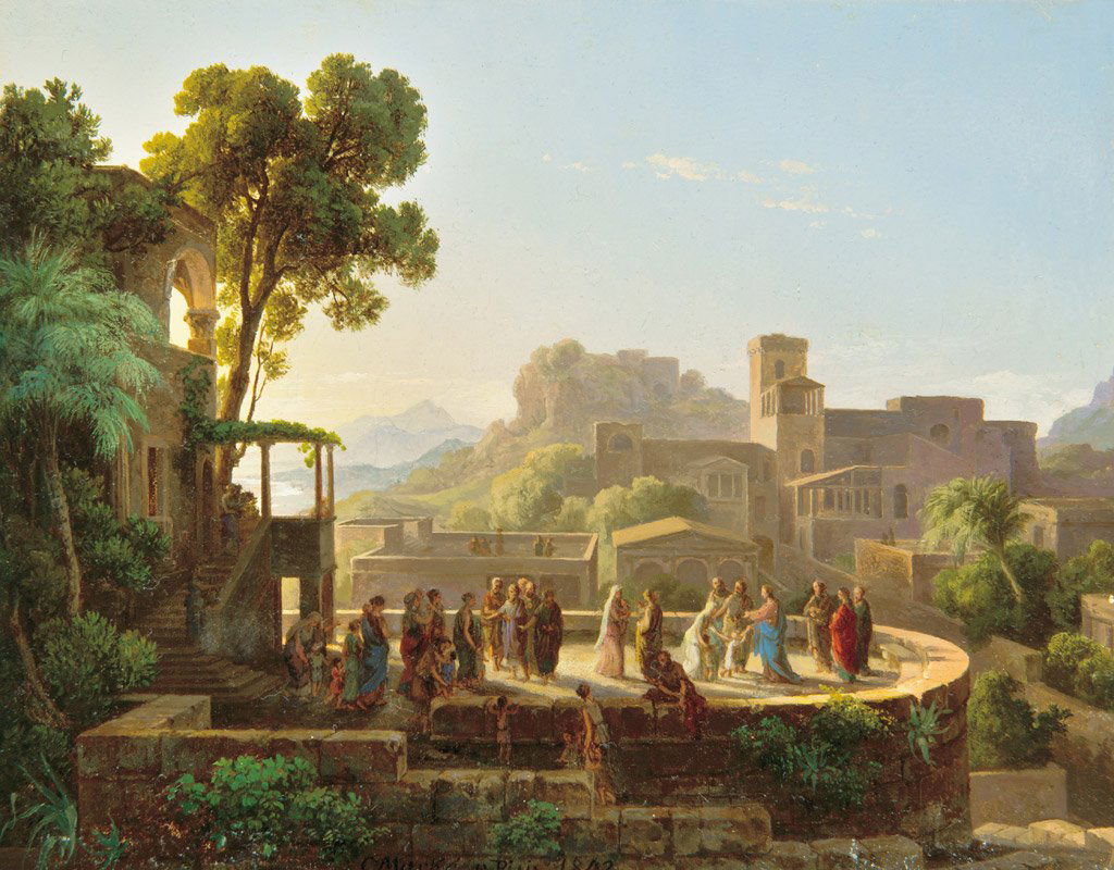 id. Markó Károly (1793-1860): Italian town with figuresl, 184220x26 cm; Signed down in the middle: C. Markó. p Pisis 1842.