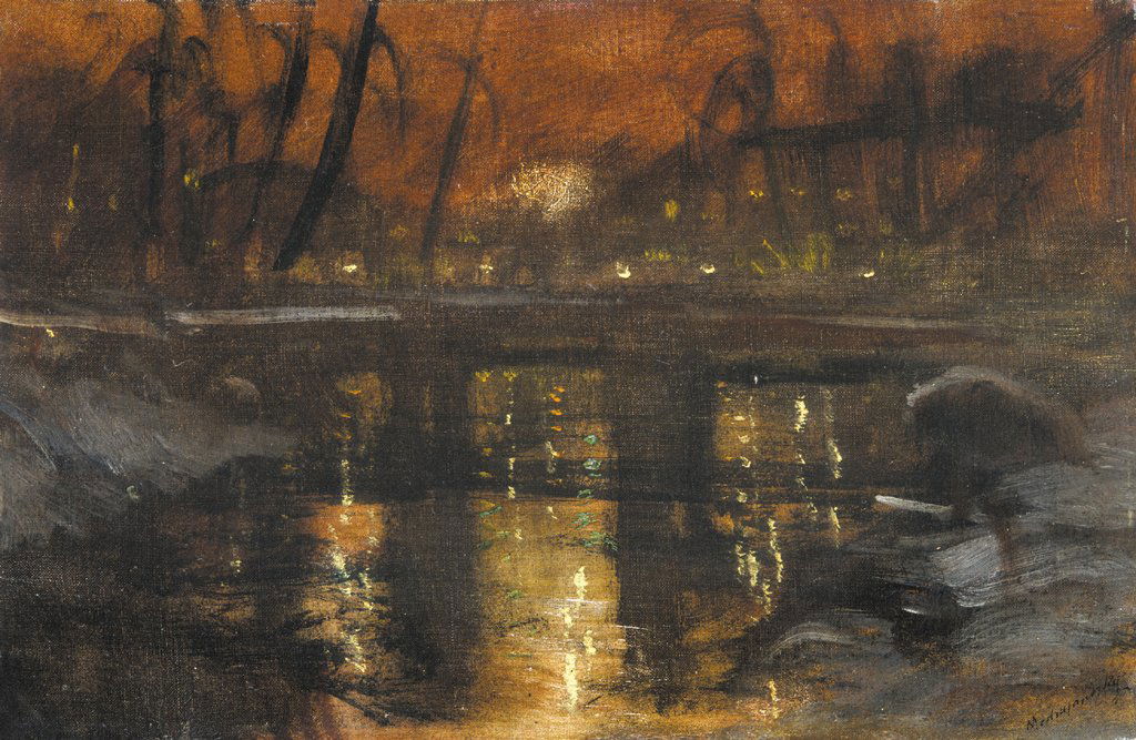 Mednyánszky László (1852-1919): Mednyánszky László (1852-1919) Lights at night / Night fire Oil on canvas 28x42 cm Signed bottom right: Mednyánszky 7,619 EUR 11,429 EUR