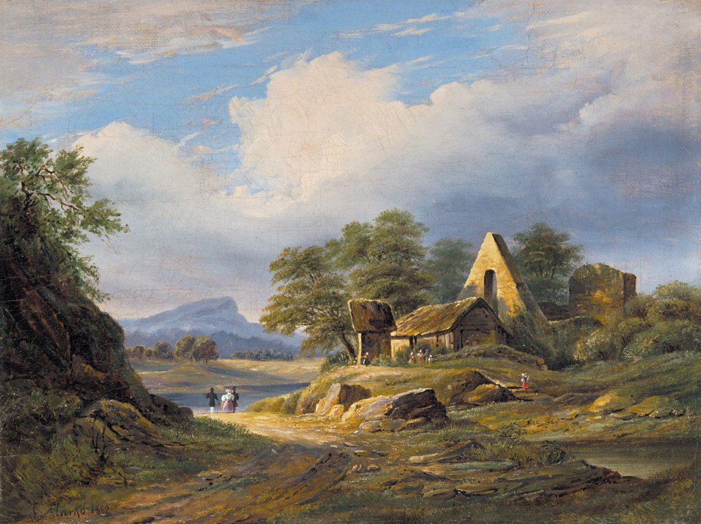 Ifj. Markó Károly (1822-1891): Ifj. Markó Károly (1822-1891) Hikers in Italy, 1862 Oil on canvas 24,5x32,5 cm Signed bottom left: C. Markó 1862