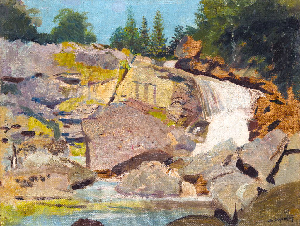 Mednyánszky László (1852-1919): Mednyánszky László (1852-1919) Coulee in the Tatras Oil, canvas on paperboard 27x35,5 cm Signed bottom right: Mednyánszky, On the reverse: legacy stamp