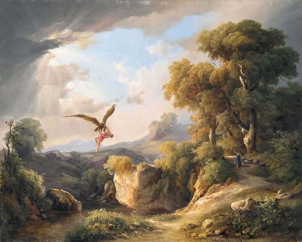 Id. Markó Károly (1793-1860): Rape of Ganymede, 1859: Oil on paperboard33x40,5 cmSigned bottom right: C. Markó S.p. Ap. Flor. 1859
