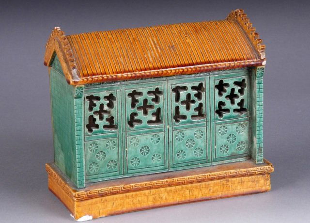 Chinese Glazed Earthenware Model of a Building: Height 7 inches, width 8 inches, depth4 inches, Provenance: Sothebys.com, October 2000.