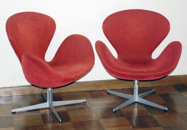 Set of Four Fritz Hansen Mid Century Egg Chairs: Fritz Hansen. Marked "FH / Made in Denmark". Height 32 inches, width 29 inches, depth 22 inches.