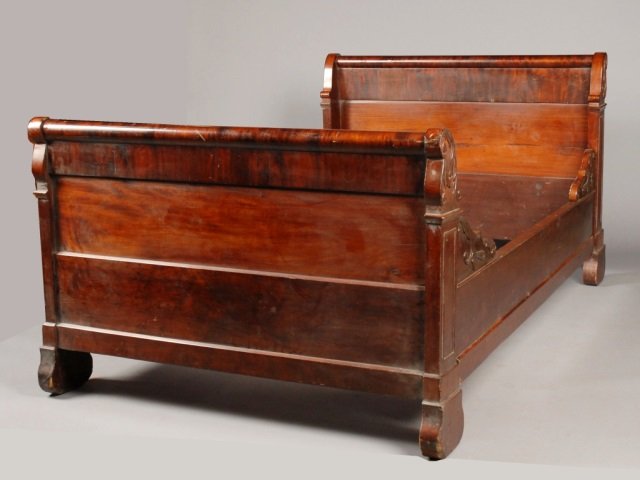 American Empire Mahogany Sleigh Bed: 19th century.
