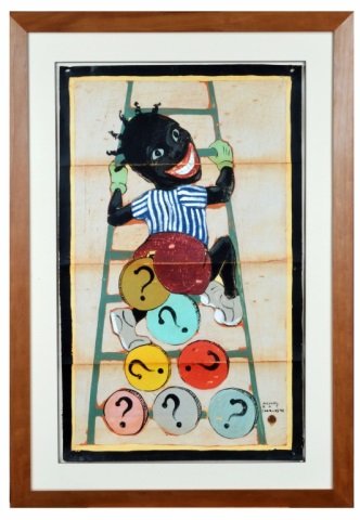 Michael Ray Charles (American, b. 1967): Untitled, Figure Climbing Ladder. Mixed media. Signed (l.r.), dated '98 (l.r.). 36 x 21 1/2 inches.