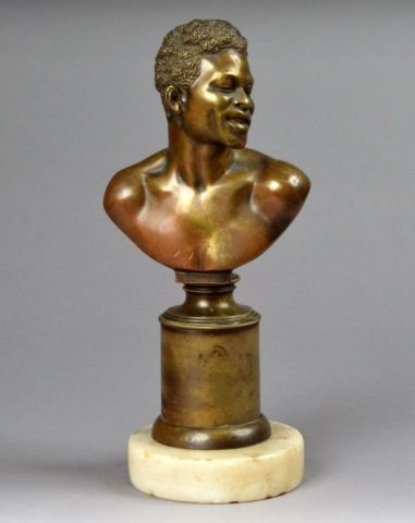 French School (19th Century) Patinated Bronze Bust: Patinated bronze bust of a man, on a round alabaster base. Height 12 inches.