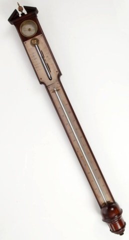 English Mahogany Stick Barometer: Early 19th century. Height 46 inches. John Braham, Bristol (active c.1830-56)