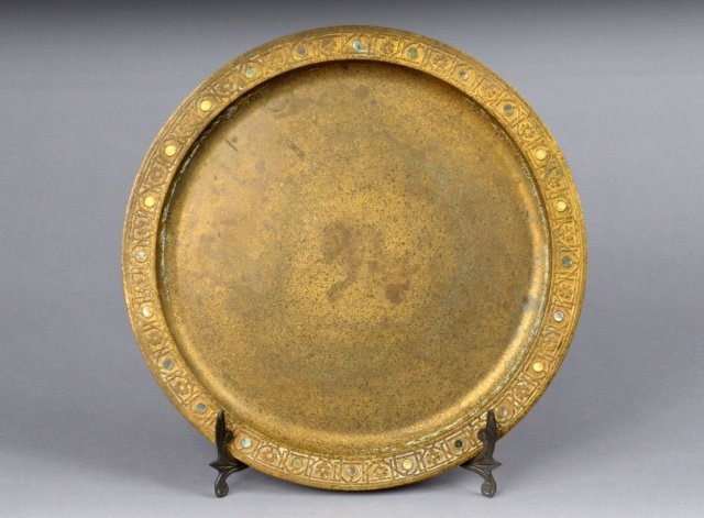 Bronze Tiffany Studios "Bejeweled" Charger: Circular, diameter 14 inches.