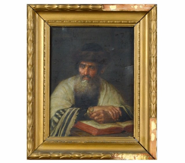Continental School (19th Century): Untitled, Portrait of a Rabbi. Oil on canvas. 13 x 10 inches.