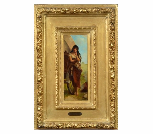 Continental School (19th Century): Untitled, Gypsy. Oil on board. Signed illegibly (l.l.). Vanity plate reads "F. Mihalik". 11 x 4 inches.