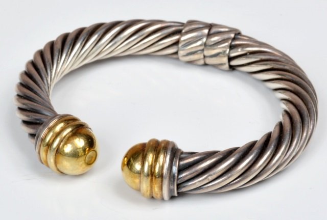 David Yurman Silver and Gold Bracelet: 3 x 2 3/4 inches.