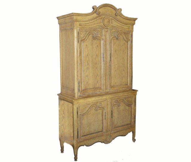 Louis XV Style Oak Armoire: By Baker. Height 7 feet 4 inches, width 47 1/2 inches, depth 20 inches.