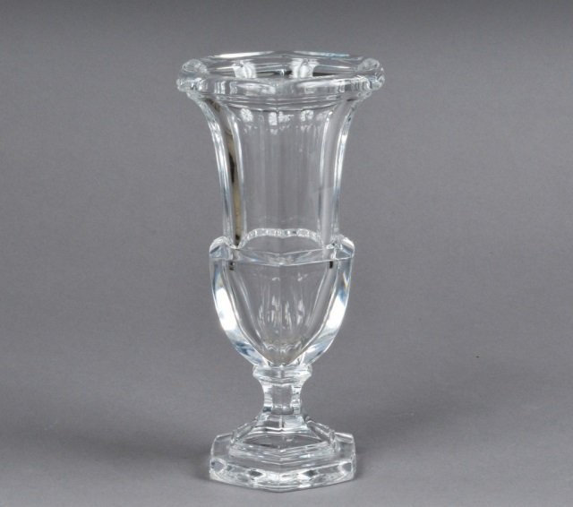 Baccarat Style Glass Vase: Height 10 1/2 inches.