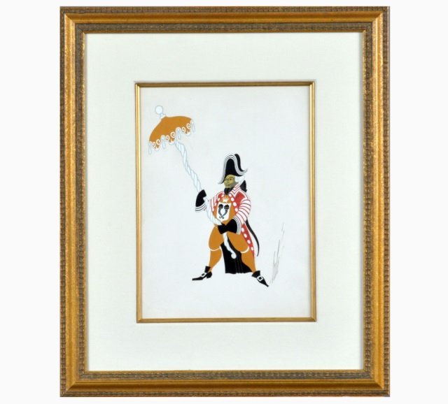 Romain 'Erte' de Tirtoff (french, 1892-1990): Untitled, Character in Tri-corner hat. Watercolor on paper. Signed (l.r.), Titled in French on the verso. Sight size 13 1/2 x 10 inches.