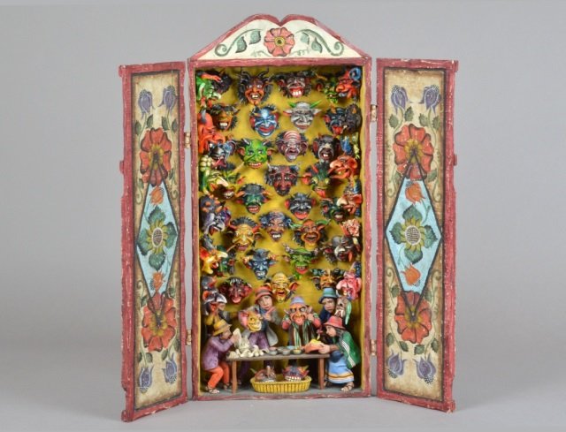 Peruvian Retablo: By Nicario Jimenez. Height 27 inches, width 12 inches, depth 5 inches.