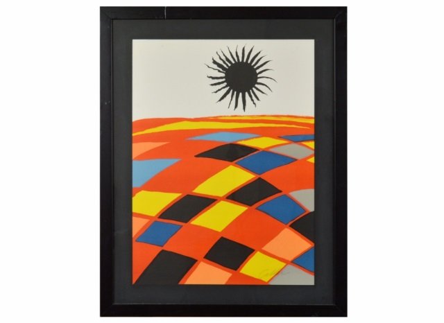 Alexander Calder (American, 1898-1976): Untitled, Black sun motif, Abstract. Lithograph, signed (l.r.), edition E.A. (l.l.). Sight size 30 1/2 x 22 inches.