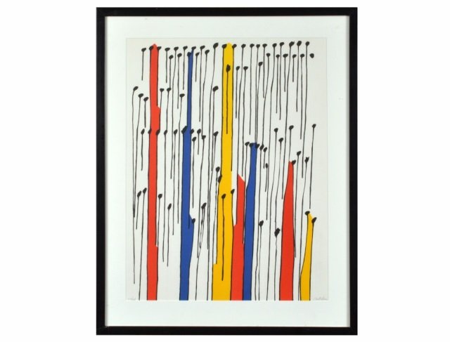 Alexander Calder (American, 1898-1976): Untitled, Yellow, Red, Blue Abstract. Lithograph. Signed (l.r.), numbered 112/125 (l.l.). Sight size 25 x 19 inches.