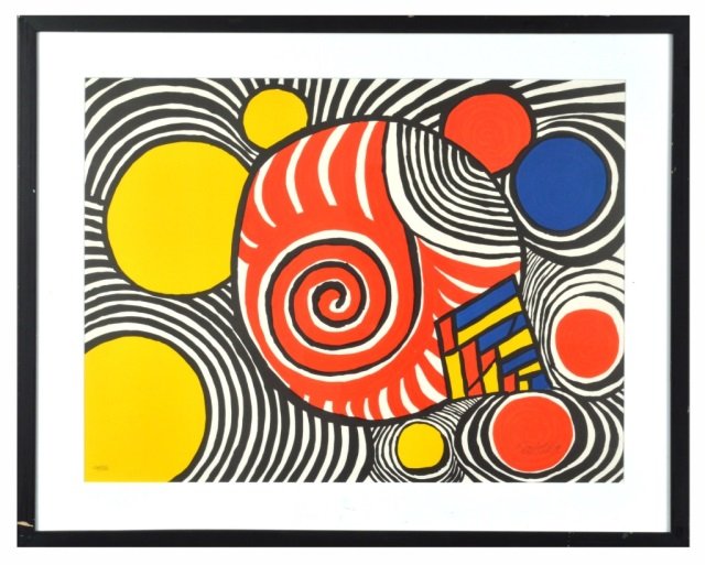 Alexander Calder (American, 1898-1976): Untitled, Yellow, Red, Blue Abstract. Lithograph. Signed (l.r.), numbered 125/150 (l.l.). Sight Size 20 x 27.