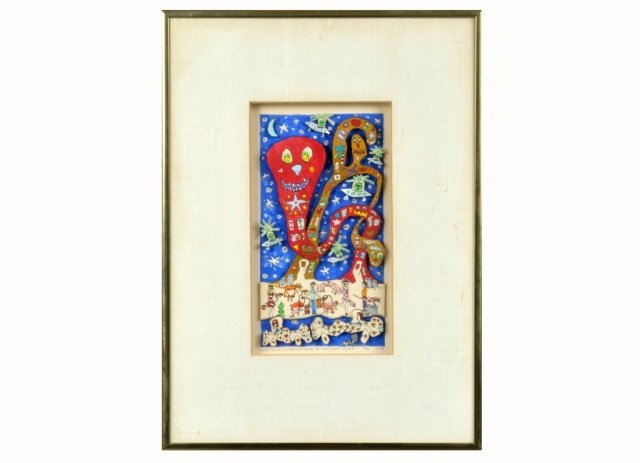 James Rizzi (American, 1950-2011): "Coming Home To Twilight Zone", 1979. 3D Collage / Color Lithograph. Signed (l.l.), titled (l.c.), numbered 2/99 (l.r.), dated (l.r.). 10 1/2 x 5 3/4 inches.