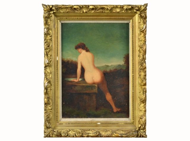 Continental School (19th Century): Late 19th / early 20th century. Untitled, Femal Nude. Oil on canvas. 13 x 9 inches.