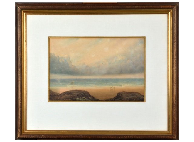 Continental School (20th Century): Early 20th century. Untitled, Beach Scene. Watercolor on paper. 14 x 9 1/2 inches.