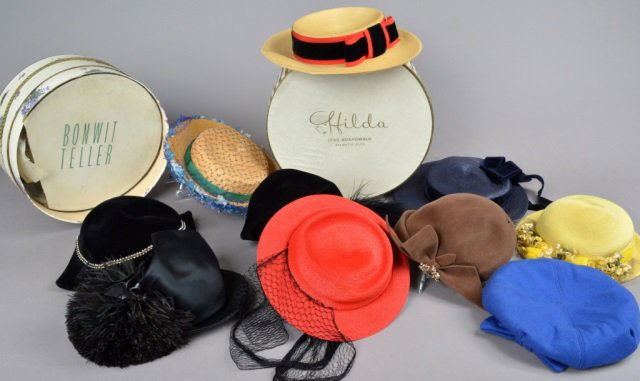 Group of Assorted Vintage Lady's Hats: Various styles and sizes.