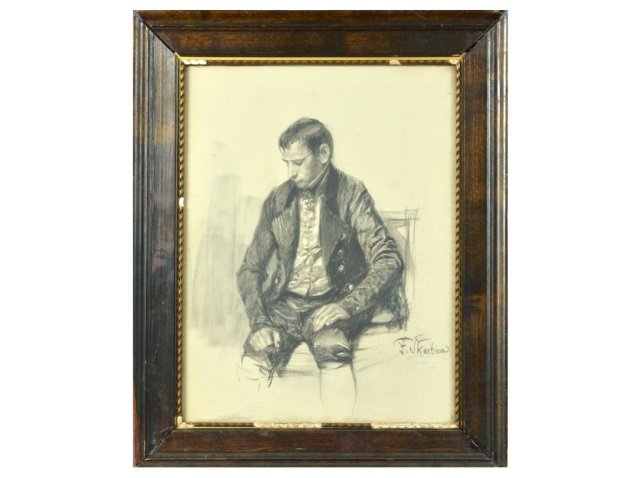 Franz Skarbina (German, 1849-1910): Untitled, Drawing of a Gentleman. Signed (l.r.). 17 x 12 inches.