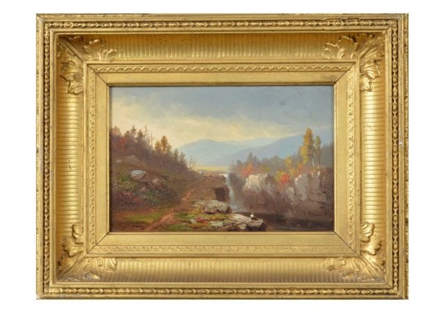 Benjamin Champney (American, 1817-1907): Pastoral scene, 1863. Oil on board. Signed and dated (l.l.). Note written on the verso. 6 1/2 x 9 1/2 inches.