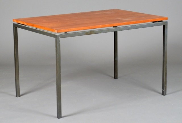 Dutch Modern Wood & Steel Table: Mid 20th century. By Cees Braakman. Rectangular top. Height 29 3/4 inches, width 47 1/4 inches, depth 31 1/2 inches.